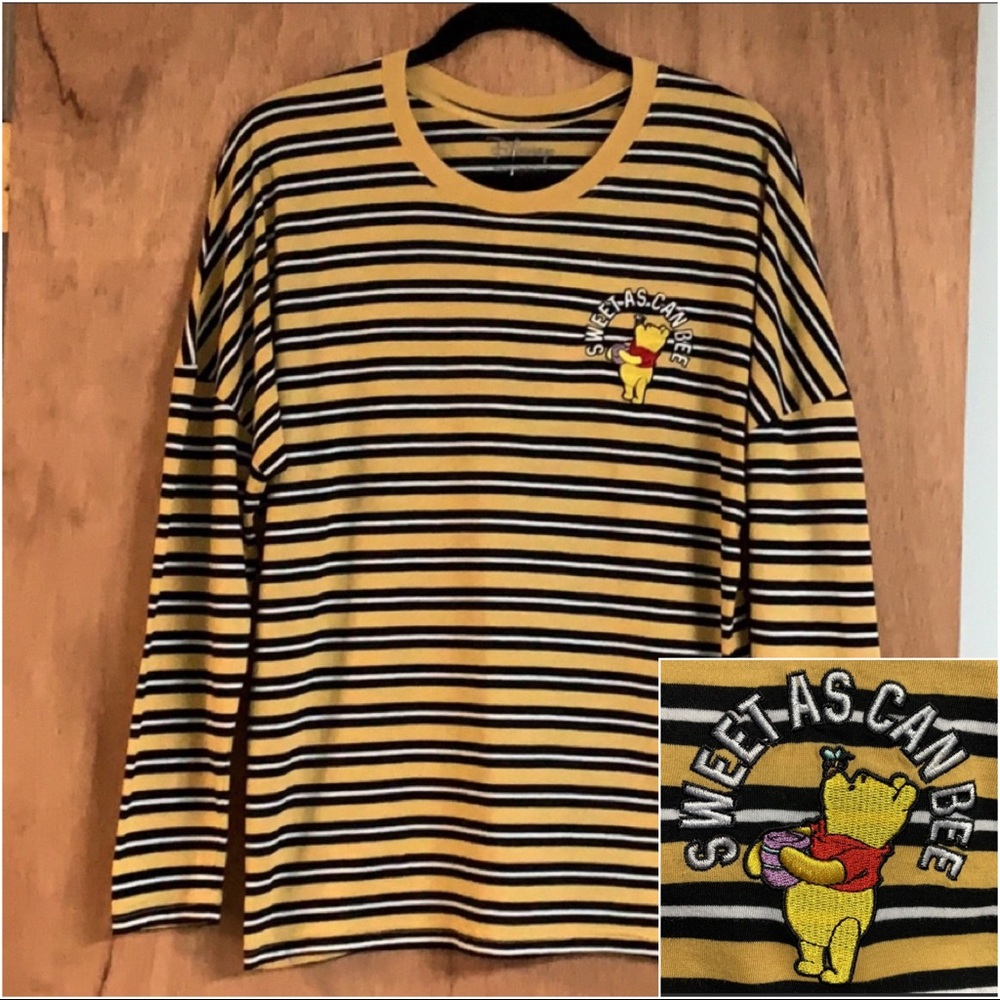 DISNEY WINNIE THE POOH Striped Long Sleeve TEE TOP